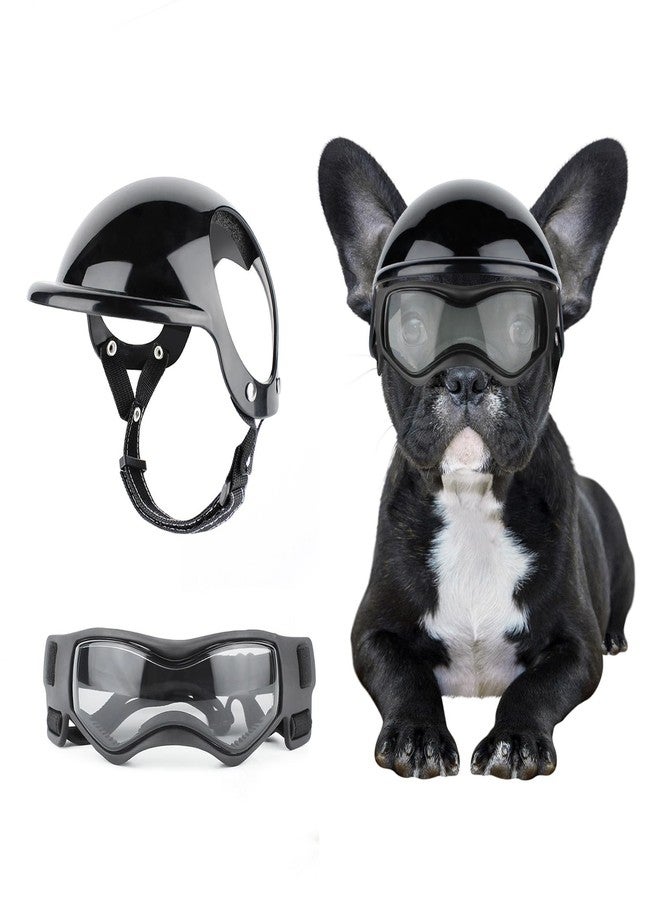 BillionChains Dog Helmet and Goggles for Small Dogs - Pet Goggles Pet Motorcycle Helmet Hat with Ear Holes Adjustable Straps Safety Helmet for Puppy Riding - Black - Image 1