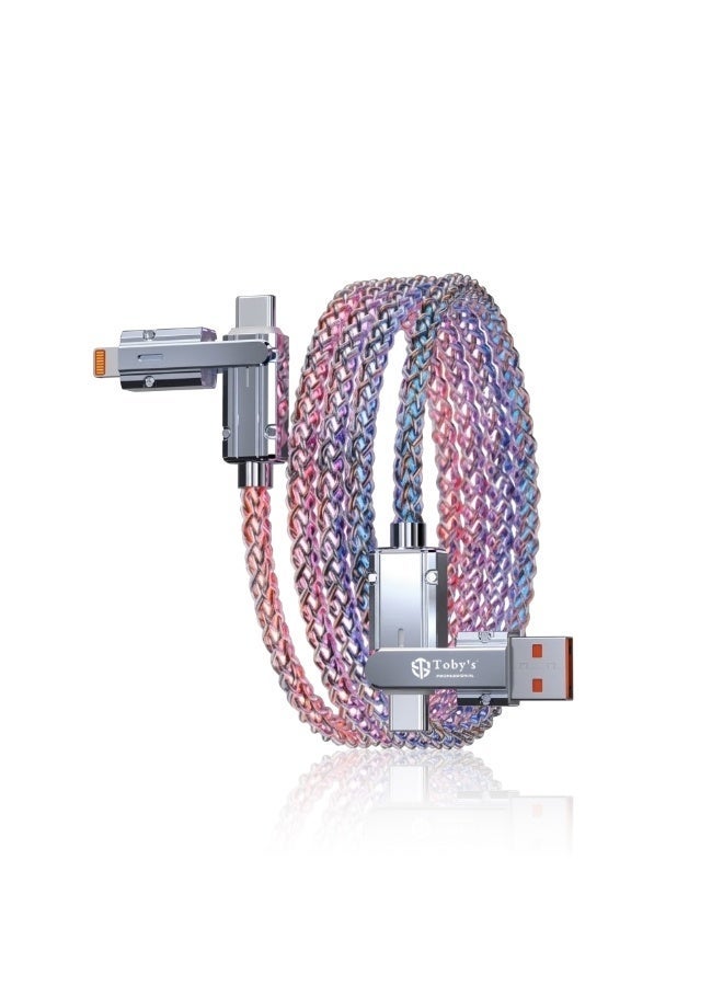 توبيز كابل بيانات Toby’s Professional CC-22 RGB مضفر من النايلون - يدعم الشحن السريع بقدرة 65 واط، خيارات متعددة: USB-C إلى USB-C (65 واط)، USB-C إلى Lightning (22.5 واط)، USB إلى USB-C (12 واط)، USB إلى Lightning (12 واط) مع إضاءة LED RGB - تصميم متين مقاوم للتشابك - Image 1