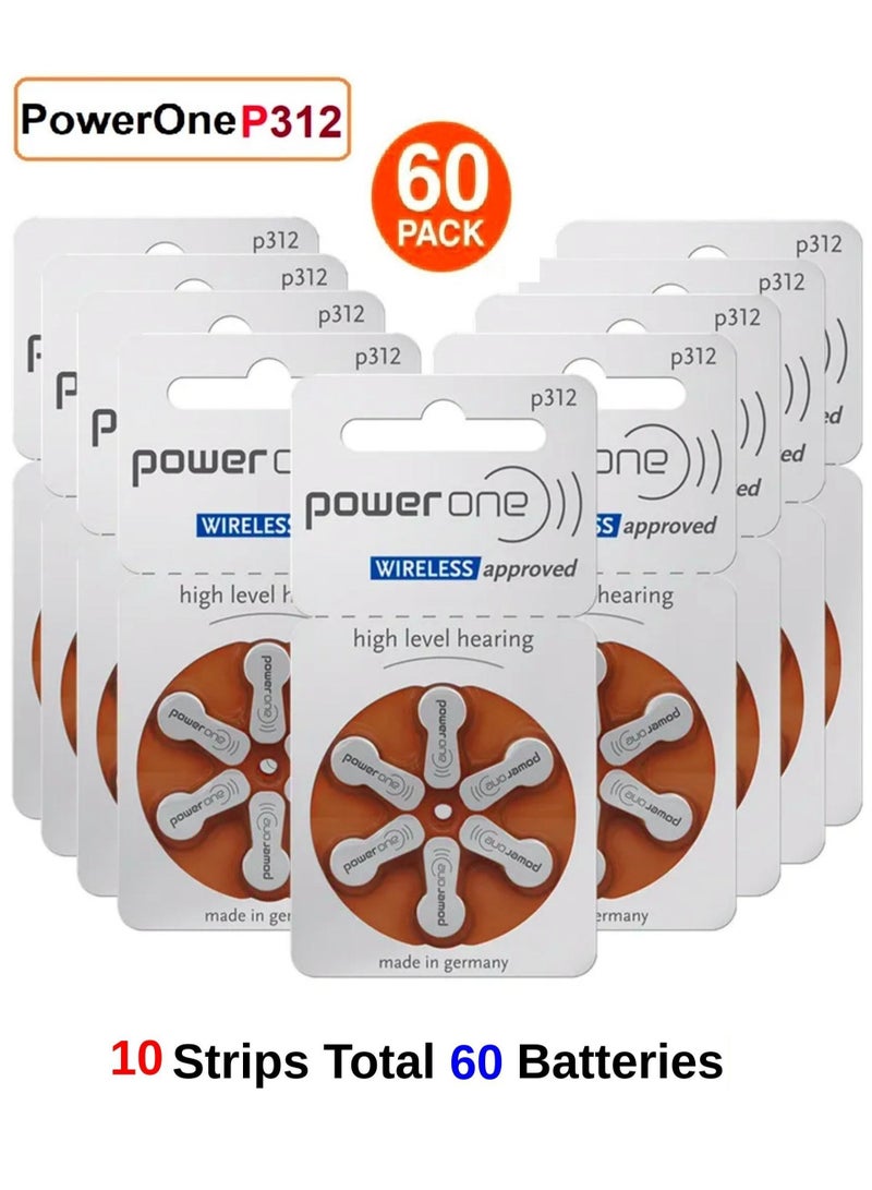 Power One 1.45V Original High Level Hearing Aid Batteries PowerOne P312 Pack Of 60 Pieces (German)  - Image 3