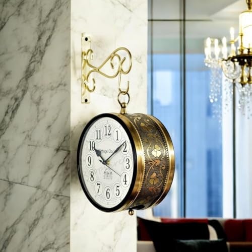 Vintage Clock Handcrafted Double Side Analog Wall Clock 1 Year Warranty / 65091-8-FHH, Iron, 20x20 cm, Two Side English Numbers, shiny Gold - Image 5