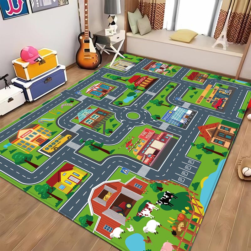 LTKOUGFAM Kids Car Playmat Kids Rug for Playroom Car Mat Town City Road Traffic Rugs Play Mat for Floor Extra Large Boys Kid Car Track Play Rug Style Four 787X 59 INCH