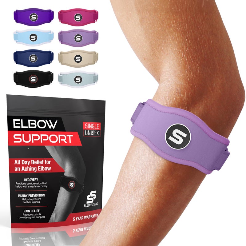 SS SLEEVE STARS Sleeve Stars Tennis Elbow Brace for Men Women Tendonitis Elbow Brace Strap Golfers Elbow Brace Counterforce Band for Tendon Pain Relief Support for Forearm w 3 Straps Fits 923 Single 1 Light Purple One Size 