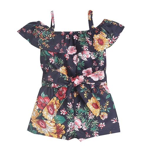 Hopscotch Girls Floral Print Playsuit In Navy Color for Ages 9-12 Months - Image 1