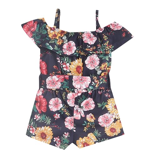 Hopscotch Girls Floral Print Playsuit In Navy Color for Ages 9-12 Months - Image 2