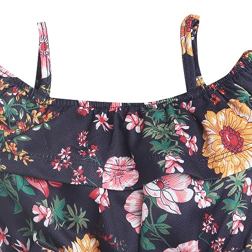 Hopscotch Girls Floral Print Playsuit In Navy Color for Ages 9-12 Months - Image 3