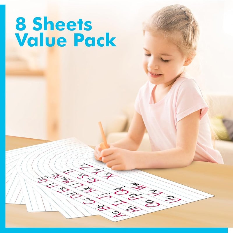 Gethelud 8 Sheets Dry Erase Lined Whiteboard, Double Sided Ruled Writing Board & Handwriting Practice Tool for Classroom, School, Office Supplies Whiteboard (9” x 12”) - Image 2
