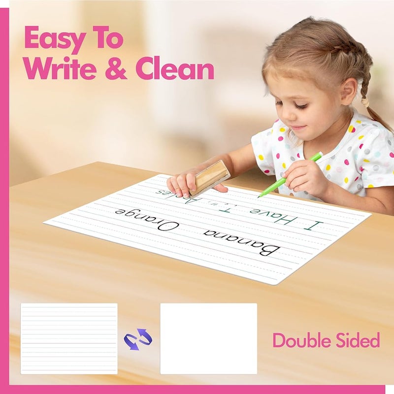 Gethelud 8 Sheets Dry Erase Lined Whiteboard, Double Sided Ruled Writing Board & Handwriting Practice Tool for Classroom, School, Office Supplies Whiteboard (9” x 12”) - Image 4