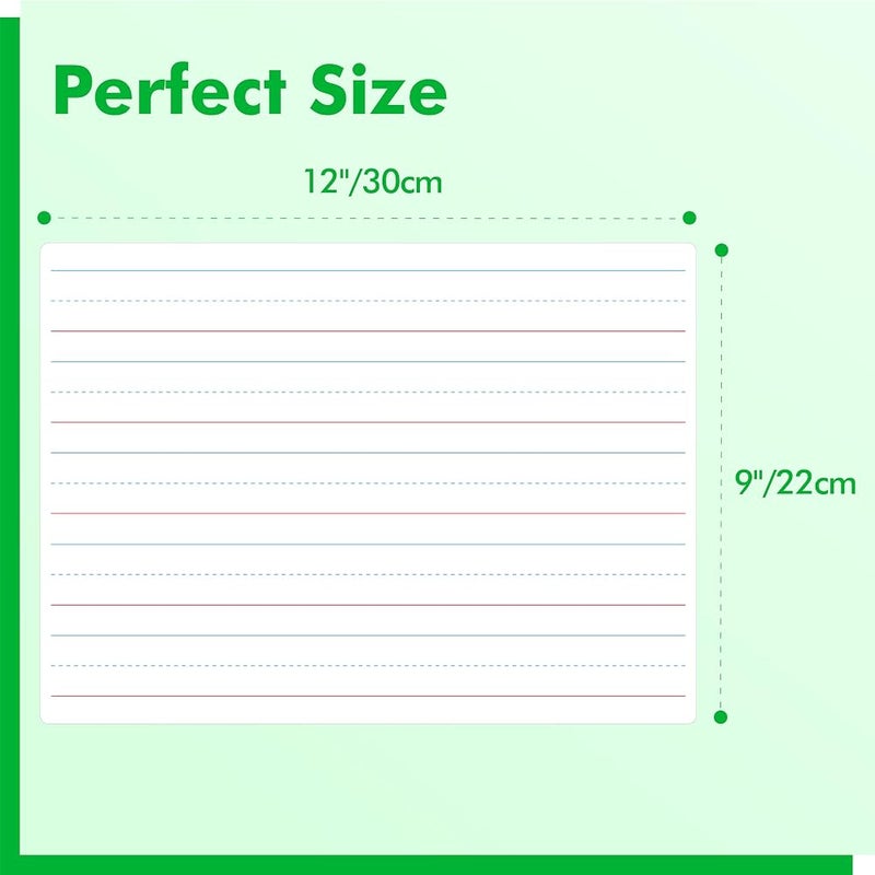 Gethelud 8 Sheets Dry Erase Lined Whiteboard, Double Sided Ruled Writing Board & Handwriting Practice Tool for Classroom, School, Office Supplies Whiteboard (9” x 12”) - Image 3