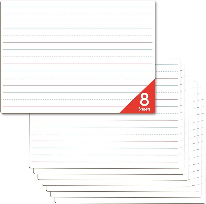 Gethelud 8 Sheets Dry Erase Lined Whiteboard, Double Sided Ruled Writing Board & Handwriting Practice Tool for Classroom, School, Office Supplies Whiteboard (9” x 12”) - Image 1