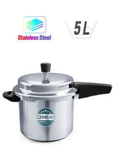 5Liters Stainless Steel Pressure Cooker 5L (SPC5E)  Quick Heating Induction Base, Safe Gasket Release, Heavy Base Sandwich Bottom - Ideal for High Thermal Cooking Silver