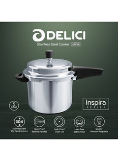 DELICI طنجرة ضغط من الفولاذ المقاوم للصدأ سعة 5 لتر (SPC5E) قاعدة حث سريعة التسخين، إصدار آمن للحشية، قاعدة ساندويتش ثقيلة - مثالية للطهي الحراري العالي  - Image 2