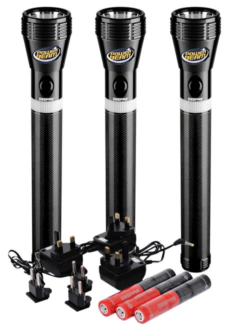 Geepas GFL4622N Family Pack Rechargeable LED Flashlight Set Of 3
