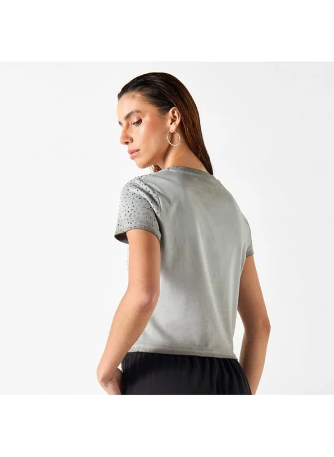 2Xtremz 2Xtremz Embellished T-shirt with Short Sleeves