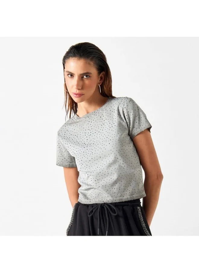 2Xtremz 2Xtremz Embellished T-shirt with Short Sleeves
