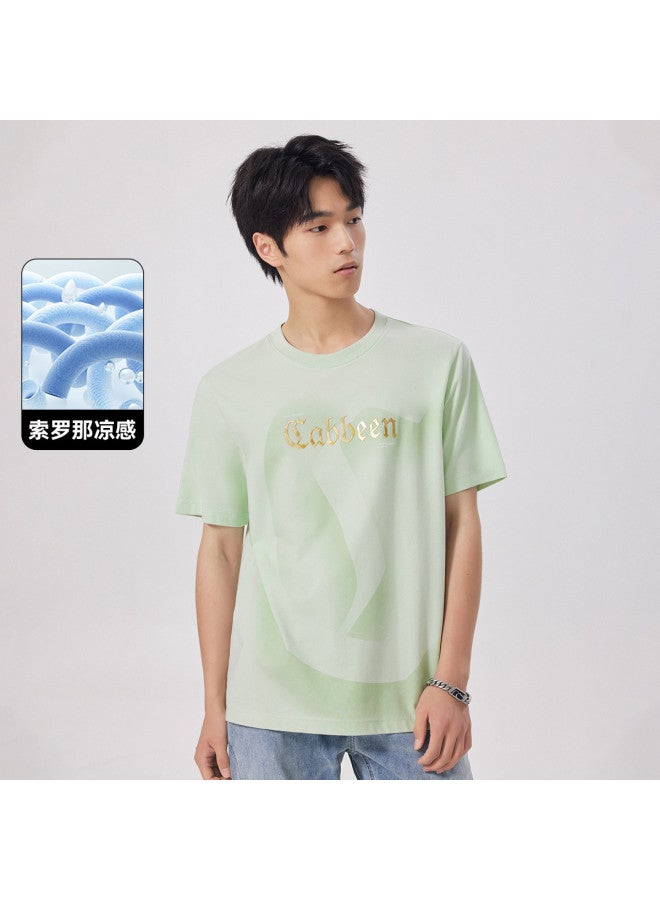 Cabbeen Short Sleeve Men's T-shirt High-frequency Hot Stamping Logo Trendy Casual T-shirt Men's Wear - Image 2