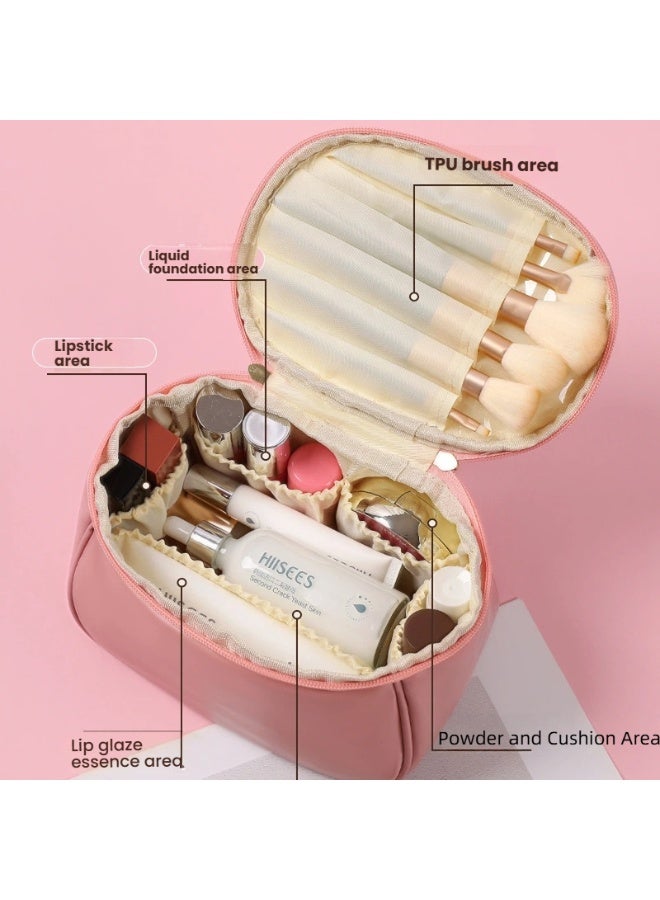 Cherry Blossom Chic Cherry Blossom Pink Makeup Bag Large Capacity PU Organizer with Top Handle Perfect for Travel and Daily Beauty Routines - Image 2