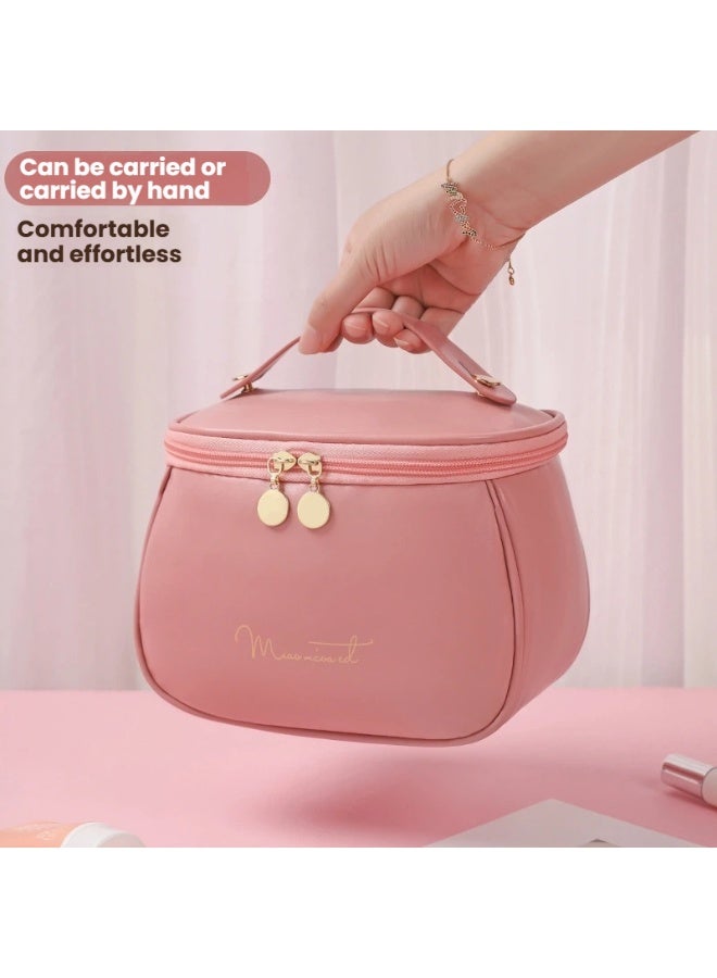 Cherry Blossom Chic Cherry Blossom Pink Makeup Bag Large Capacity PU Organizer with Top Handle Perfect for Travel and Daily Beauty Routines - Image 3