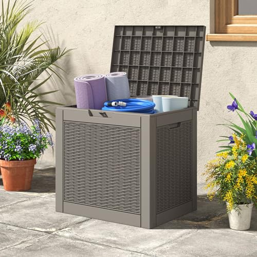 LHBGO 31 Gallon Deck Box, Resin Outdoor Storage Box, Waterproof and UV Resistant Deck Box, Lightweight Storage Box for Garden Tools, Pool Supplies - Image 4
