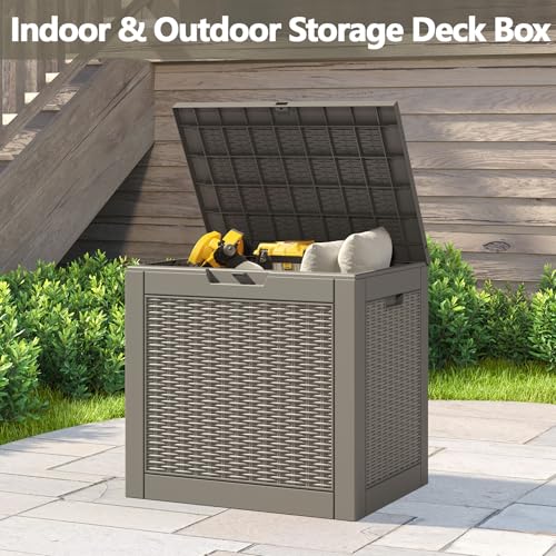LHBGO 31 Gallon Deck Box, Resin Outdoor Storage Box, Waterproof and UV Resistant Deck Box, Lightweight Storage Box for Garden Tools, Pool Supplies - Image 3