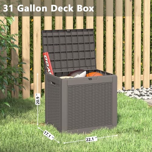LHBGO 31 Gallon Deck Box, Resin Outdoor Storage Box, Waterproof and UV Resistant Deck Box, Lightweight Storage Box for Garden Tools, Pool Supplies - Image 5