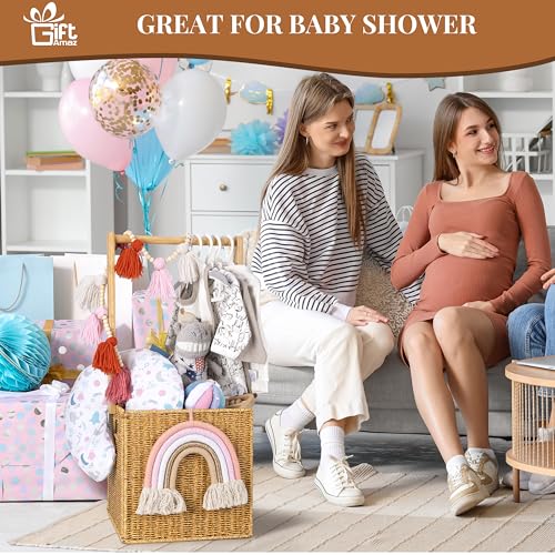 GiftAmaz Baby Shower Crate Closet Large HandWoven Rattan Storage Crates with Handle Baby Shower Gifts Baby Welcome Box Nursery Basket for Newborn Boys Girls Pregnancy Gifts for New Parents - Image 3