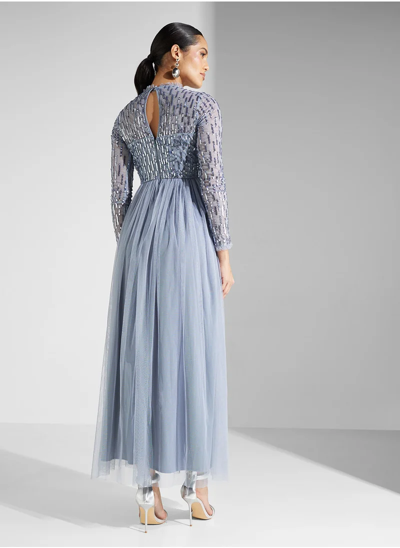 مايا Linear Embellished High Neck Maxi Dress