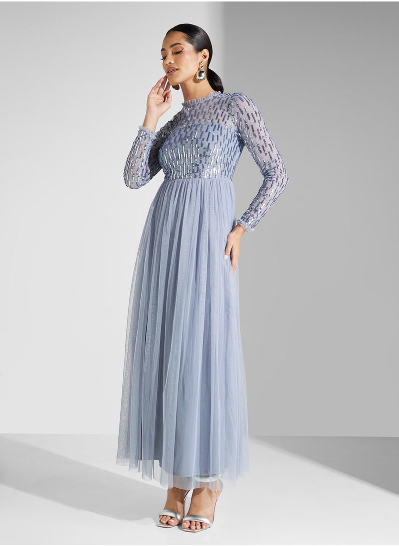 Maya Linear Embellished High Neck Maxi Dress  - Image 4