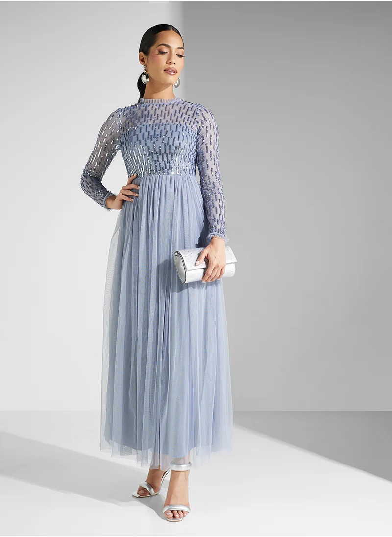 مايا Linear Embellished High Neck Maxi Dress