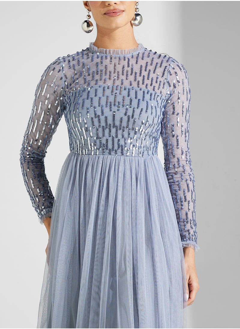 Maya Linear Embellished High Neck Maxi Dress  - Image 3