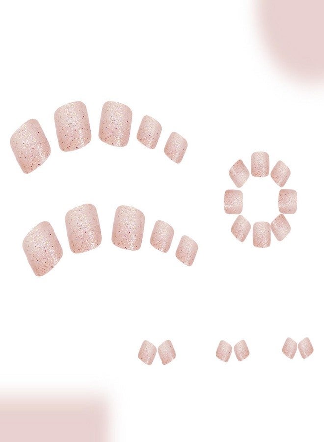 ASABITE 24Pcs Nude Glitter Press on Toenails Short Square Fake Toenails Glue-Free False Toenails with Glitter Sequin Design Reusable Acrylic Nails Toenails Press ons Summer Beach Toenails for Women - Image 3