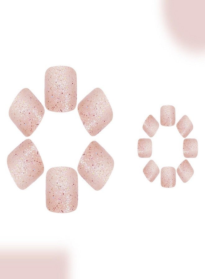 ASABITE 24Pcs Nude Glitter Press on Toenails Short Square Fake Toenails Glue-Free False Toenails with Glitter Sequin Design Reusable Acrylic Nails Toenails Press ons Summer Beach Toenails for Women - Image 4