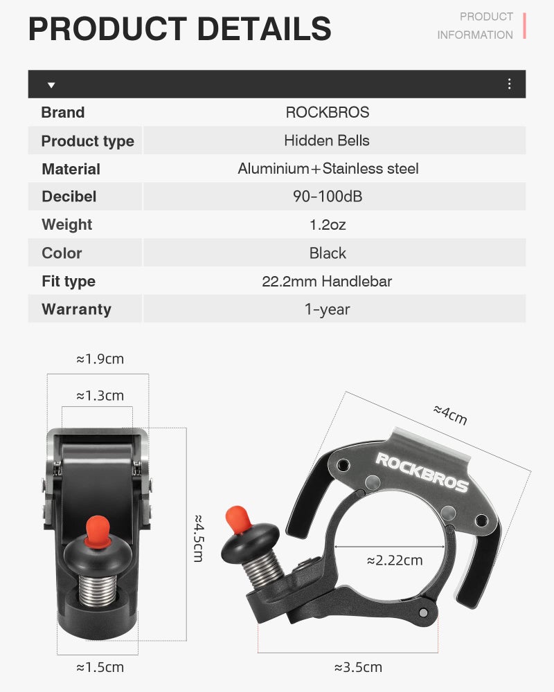 Rockbros ROCKBROS Bike Bells Hidden MTB Bells Bicycle Bells for 22.2mm Handlebars, More Than 100dB, Clear & Long Sound Ringer, Mountain Bike, Scooter, Youth Bike  - Image 5