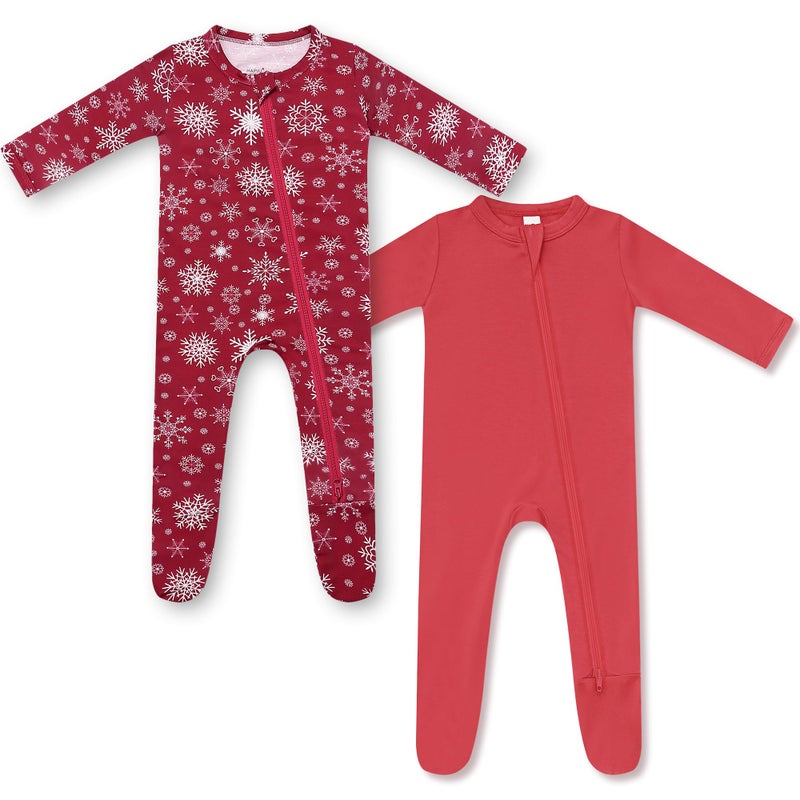 HAPIU Rayon from Bamboo Baby Footed Pajamas 2 Way Zipper YKK Footie for Baby Boy Girls Newborn24 Months 2Pack Christmas Molten Lava 03 Months