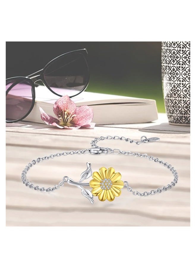 Cuoka Sunflower Ankle Bracelet 925 Sterling Silver Sunflower Anklet Bracelets Jewelry Gift For Women Girlfriend Daughter with Gift Box, Adjustable, Sterling Silver , not known - Image 5