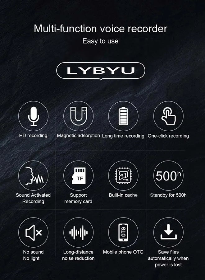 12 Days Long Battery Life 128G Magnetic Voice Activated Recorder with AI-Triple Noise Reduction,,2000 Hours Recording Capacity,Digital Audio Recorder, Small Recording Devices - Image 3