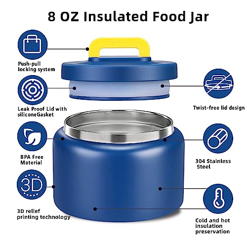 JXXM 8 Oz Thermo Food Jar for Hot & Cold Food for Kids, Insulated Lunch Containers Hot Food Jar,Leak-Proof Vacuum Stainless Steel Wide Mouth Lunch Soup Thermo for School (BLUE-Pure) - Image 3