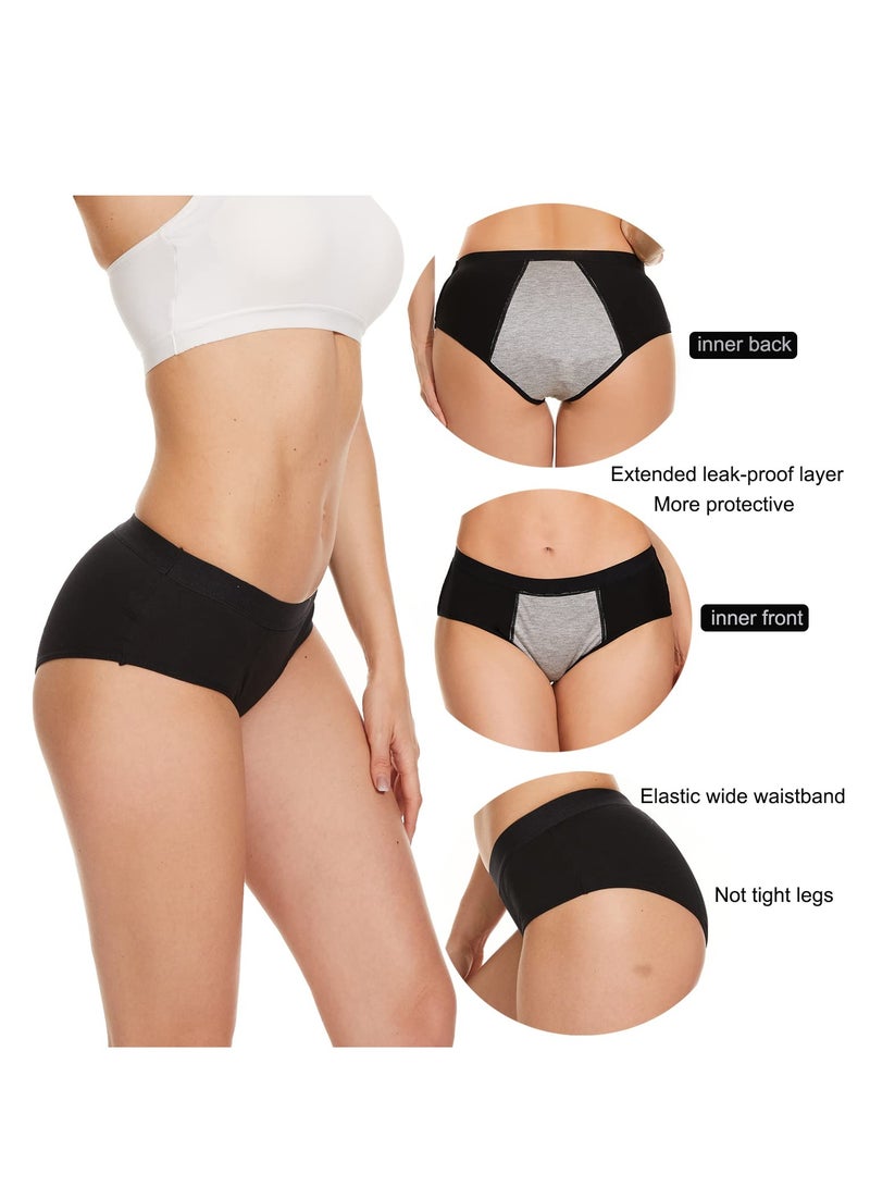 SYOSI 4 Pack Womens Menstrual Period Panties, Leak Proof Period Panties Super Comfy Period Panties Cotton Menstrual Panty for Teens Girls Large Black - Image 3