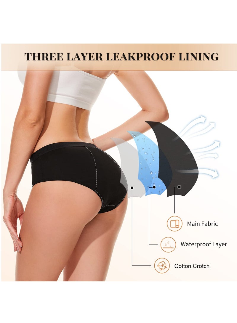 SYOSI 4 Pack Womens Menstrual Period Panties, Leak Proof Period Panties Super Comfy Period Panties Cotton Menstrual Panty for Teens Girls Large Black - Image 5