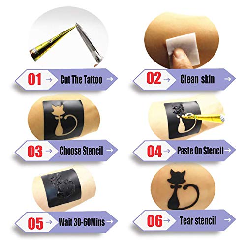 Yomagine Temporary Tattoos Kit, 4Pcs Semi Permanent Tattoo Paste Cones, India Body DIY Art Painting for Women Men Kids, Summer Trend Freehand Plaste with 3 Colors,20Pcs Adhesive Stencil,1Pc Bottle,4Pcs Nozzles - Image 2