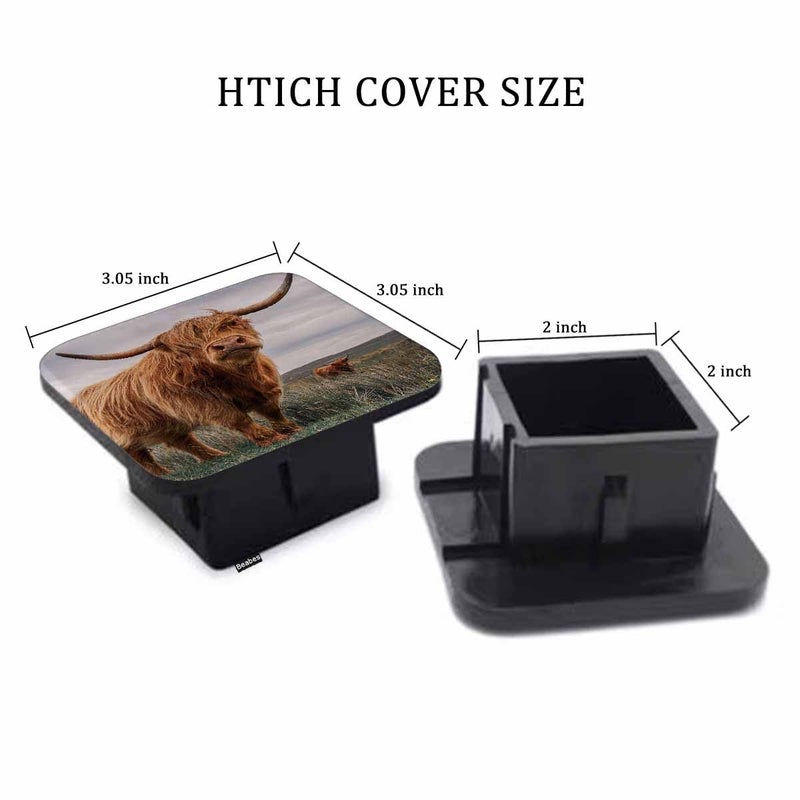Beabes Highland Cow Trailer Hitch Plug Cover Farm Highland Cow Cattle Hairy On Grass Rubber Receiver Hitch Cover Protects Hitch Tube Tow Hitch Accessories for 2 Inch Receivers - Image 2