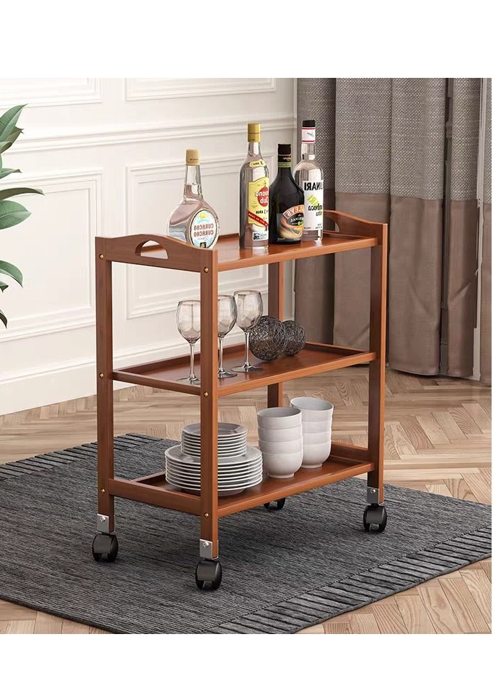 FFD Bamboo Trolley Bar Serving Carts Mobile Kitchen Serving Trolley Storage Kitchen Cart Serving Bar Cart Utility Trolley Organizer - Image 1