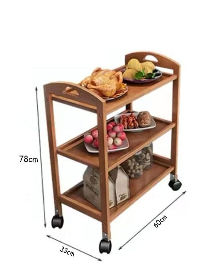 FFD Bamboo Trolley Bar Serving Carts Mobile Kitchen Serving Trolley Storage Kitchen Cart Serving Bar Cart Utility Trolley Organizer - Image 2