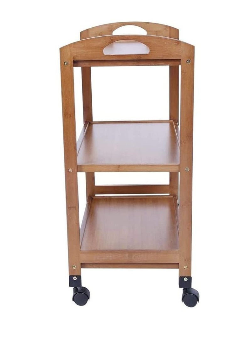 FFD Bamboo Trolley Bar Serving Carts Mobile Kitchen Serving Trolley Storage Kitchen Cart Serving Bar Cart Utility Trolley Organizer - Image 3