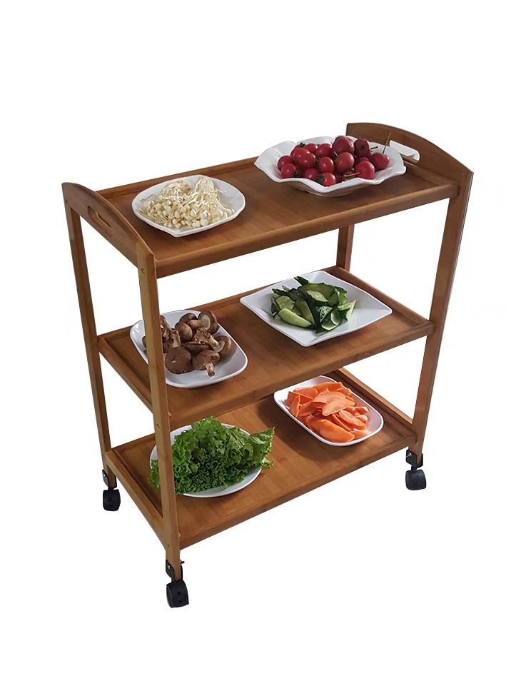 FFD Bamboo Trolley Bar Serving Carts Mobile Kitchen Serving Trolley Storage Kitchen Cart Serving Bar Cart Utility Trolley Organizer - Image 4