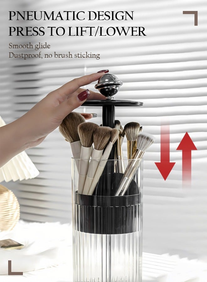 Sunnaltree Liftable Makeup Brush Holder with Lid, Cosmetic Storage Box, Clear Dustproof Makeup Brushes Organizer for Vanity Desktop Bathroom Countertop (Transparent Black) - Image 3
