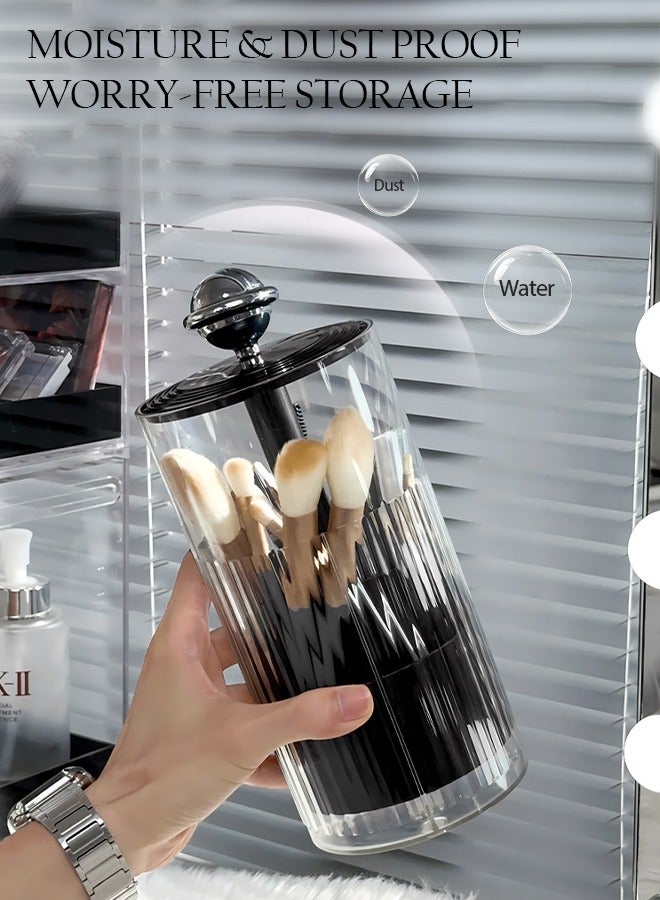 Sunnaltree Liftable Makeup Brush Holder with Lid, Cosmetic Storage Box, Clear Dustproof Makeup Brushes Organizer for Vanity Desktop Bathroom Countertop (Transparent Black) - Image 4