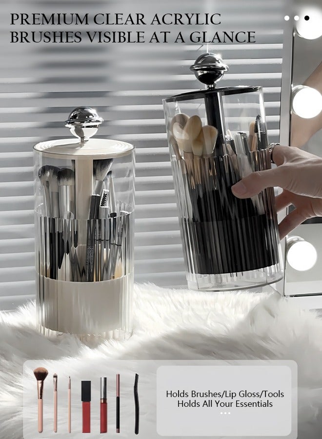 Sunnaltree Liftable Makeup Brush Holder with Lid, Cosmetic Storage Box, Clear Dustproof Makeup Brushes Organizer for Vanity Desktop Bathroom Countertop (Transparent Black) - Image 5