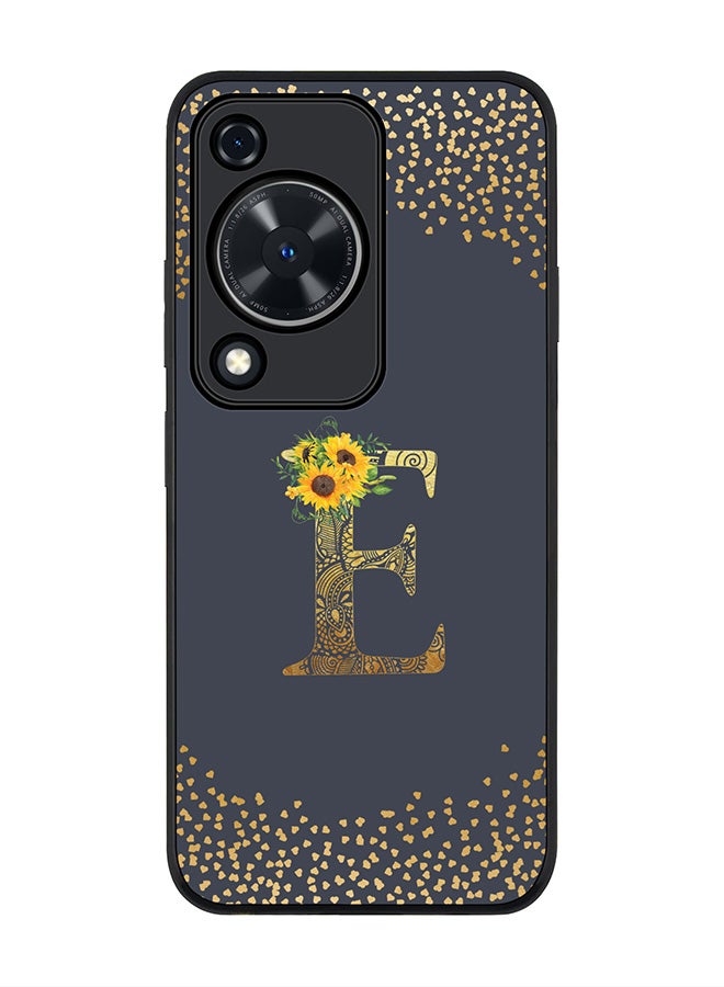 Stylizedd Rugged Black edge case for Huawei nova Y72 / Huawei Enjoy 70 4G, Slim fit Soft Cover Custom Monogram Initial Letter Floral Pattern Alphabet - E (Grey) - Image 1
