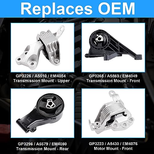 DOFOCH Engine Motor Mount & Transmission Mount Set Compatible with 2011-2017 Chevrolet Cruze 1.4L Automatic Transmission 4PACK Replaces# A5430 A5510 A5563 A5579 - Image 2