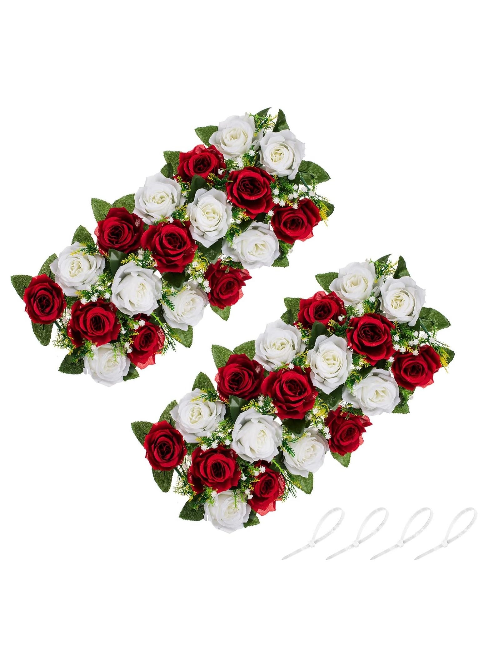 Yatai Artificial Flower Centerpieces for Tables - 12 Pcs Burgundy & White Flowers 19.8in Long Fake Roses Arrangements - Silk Floral Arrangement for Wedding Party Dining Table Centerpiece Decorations 